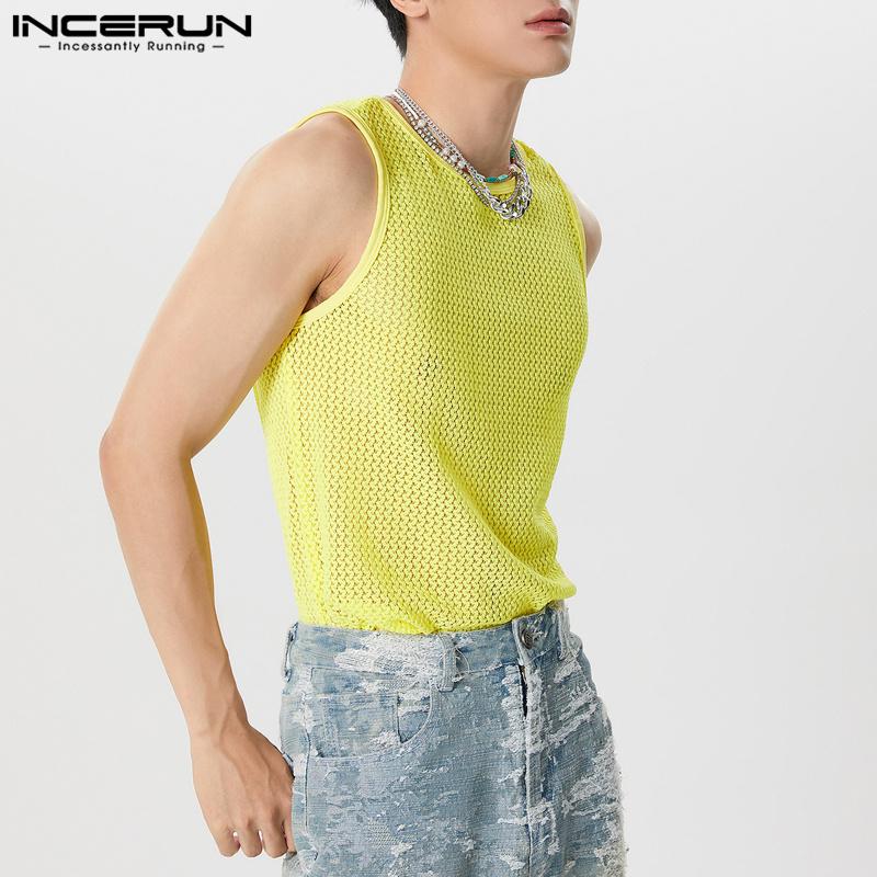 INCERUN Men Sleeveless Hollow Out Webbing Beach Party Fishnet Tank Tops