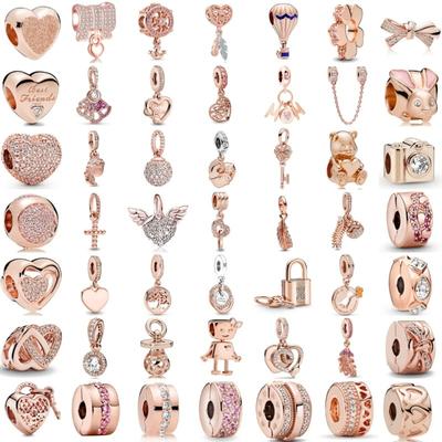New Copper Rose Gold Lock Love Bow Tree Safety Buckle Charm Bead Fit For Bracelet Necklace Diy Women'S Boutique Jewelry