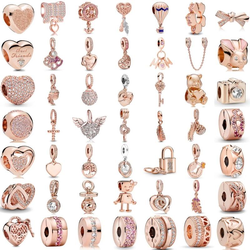 New Copper Rose Gold Lock Love Bow Tree Safety Buckle Charm Bead Fit For Bracelet Necklace Diy Women'S Boutique Jewelry