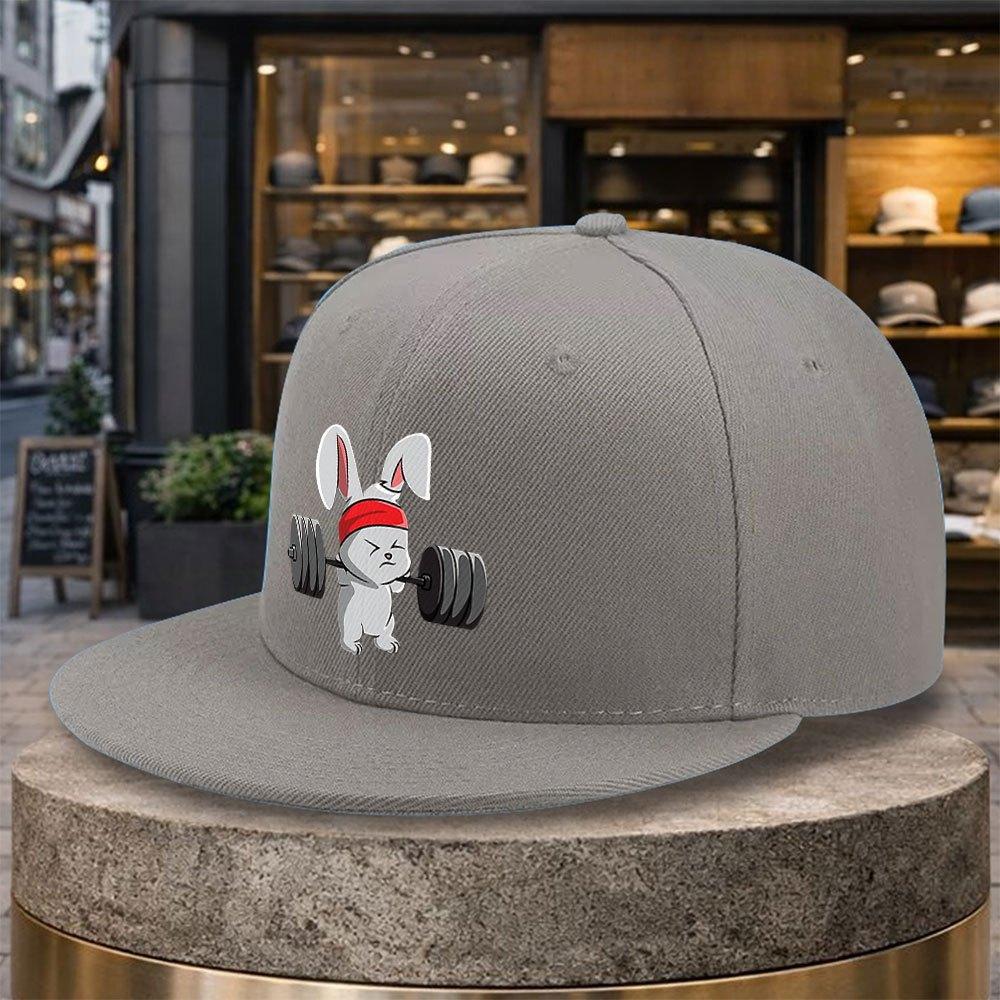 pc Adjustable Duckbill Baseball Cap with Weightlifting Rabbit Print Lightweight Flat Brim Hat Suitable for Golf Travel Hip