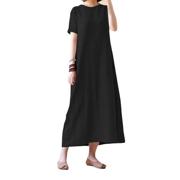 New Women's Summer Short-sleeved Tunic Solid Color Casual Loose Party Long Dress