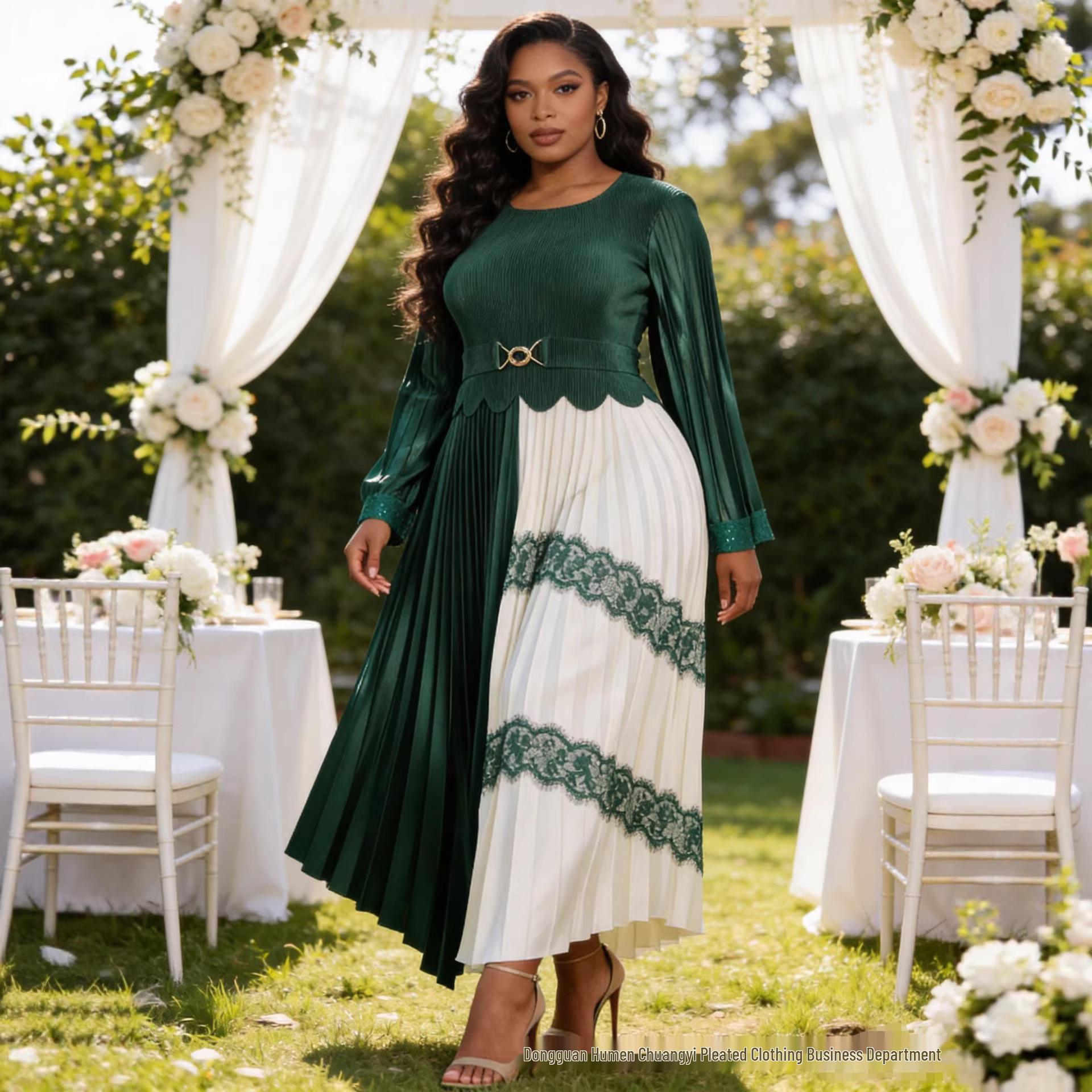 Miyake 2025 Autumn Slimming African-European Style Dress One Size 80/160 темно-зеленого