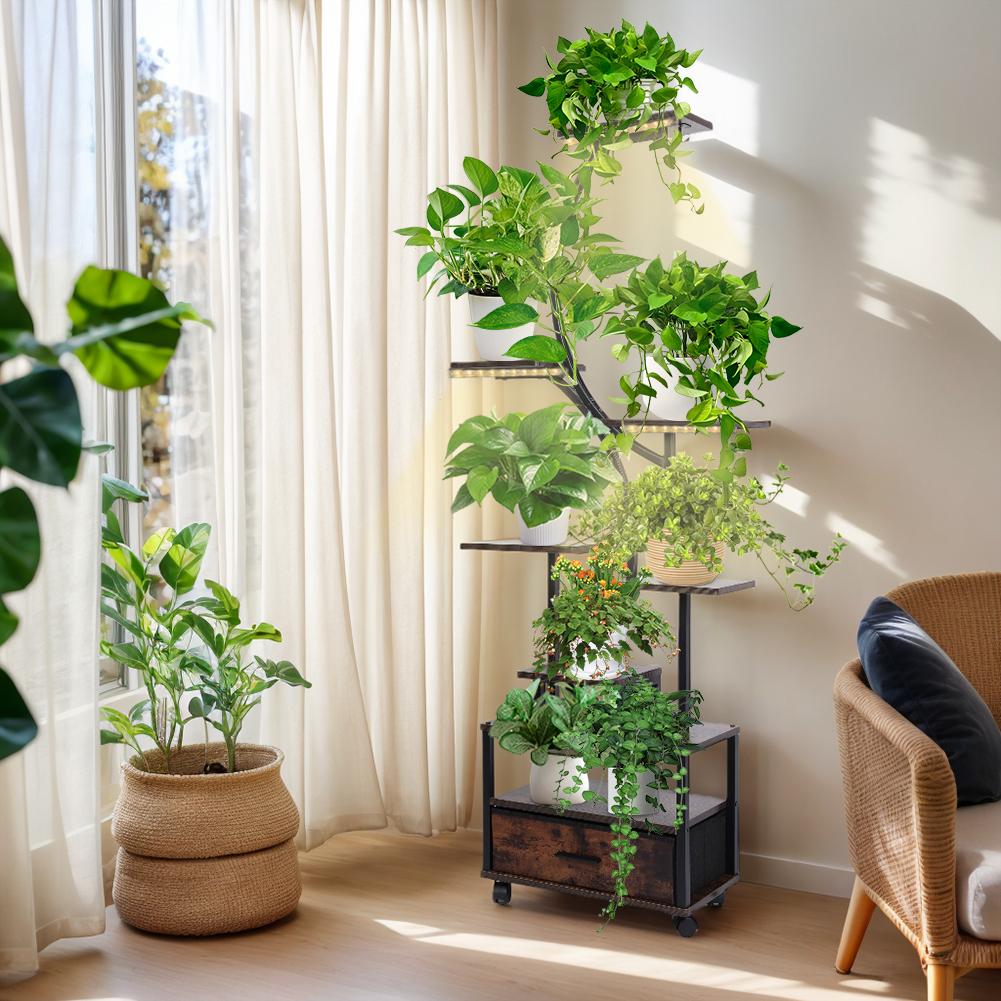 Stojak na rośliny do wnętrz ze światłami do uprawy 9-poziomowy stojak na rośliny do roślin doniczkowych Wielopoziomowy stojak na rośliny Półki ekspozycyjne do domu Patio
