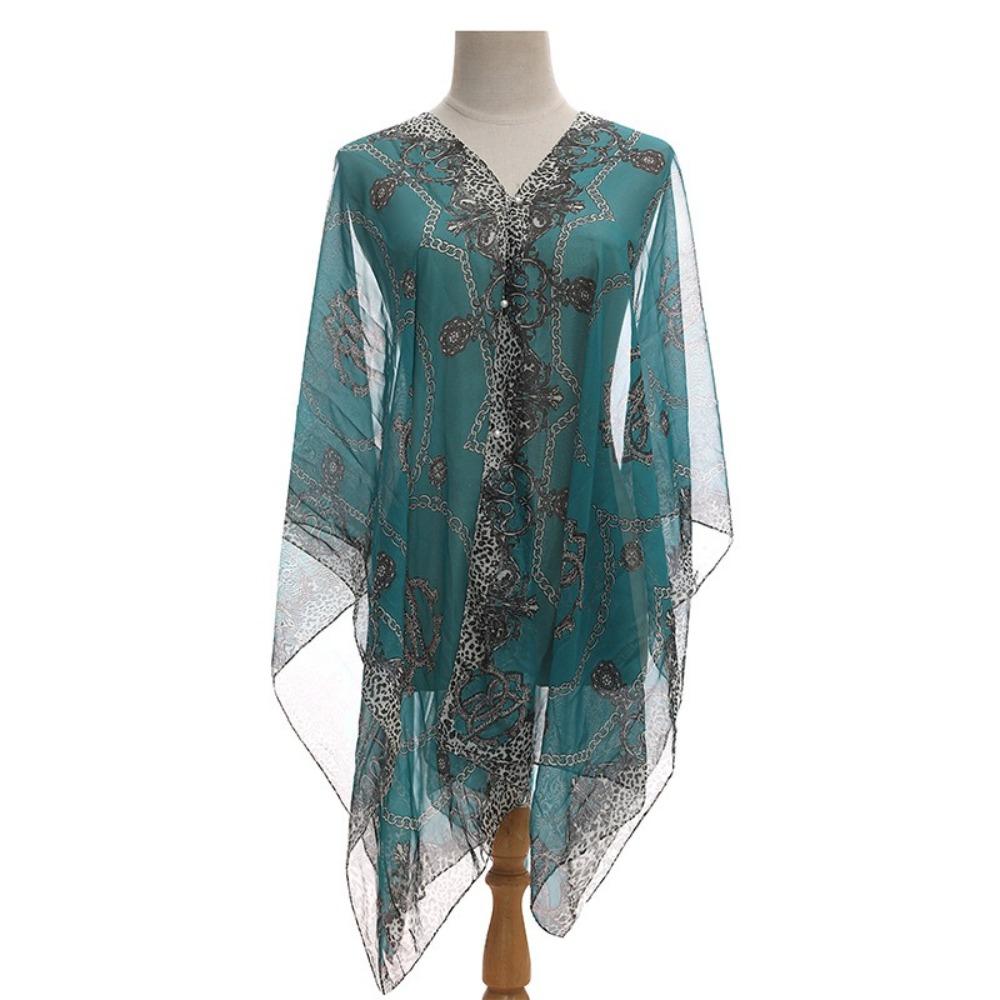 

Принтований Сексуальний Квітковий Шарф Довгий Пляжний Парео Нова Мода Пальта Куртки Накидки Весна Літо зелений