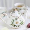 Ceramic Teapot With Floral Embossing And Gold Trim Ergonomic Handle Porcelain Tea Pot For Daily Use