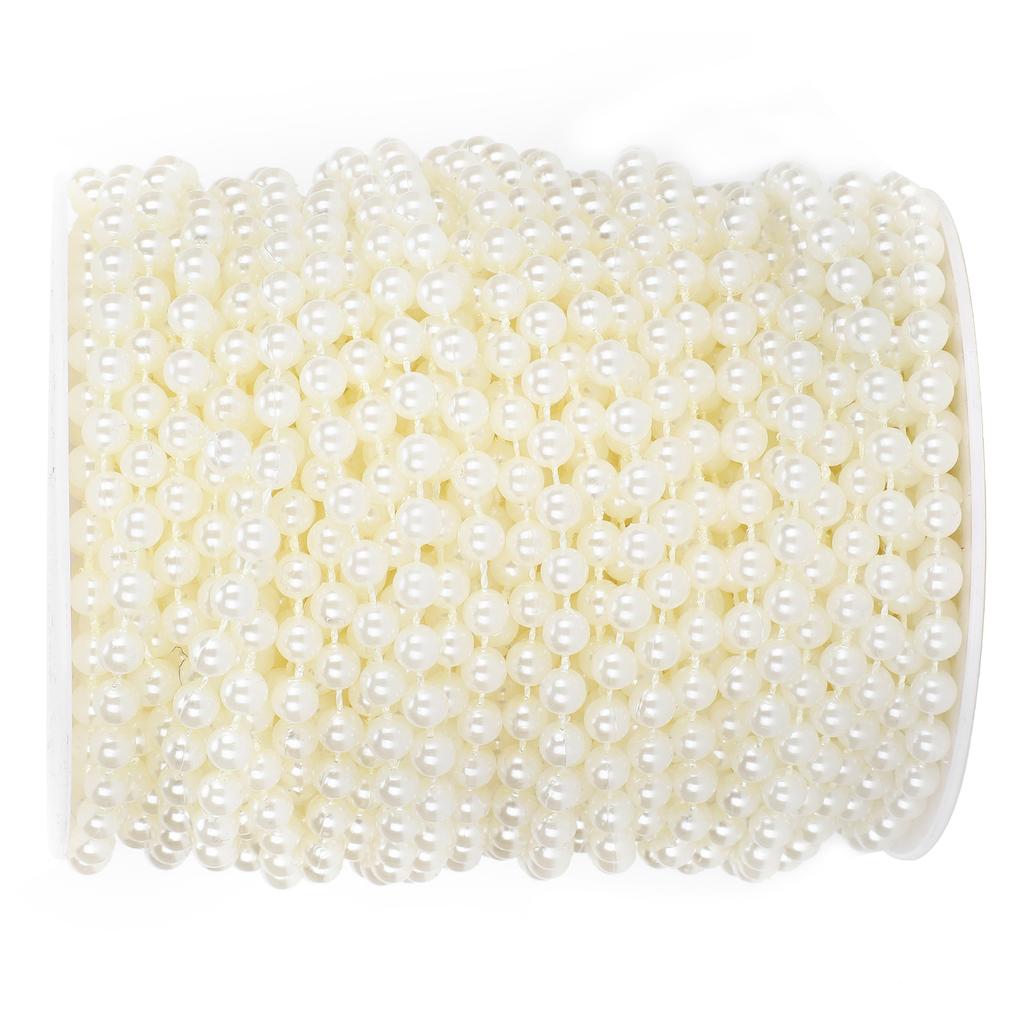Faux Pearl Bead Garland String Round DIY Decoration Craft Clothing Accessories 6mm 25Meter RollBeige
