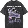 Anime Demon Slayer Iguro Obanai Cool Print T Shirt Men Vintage Washed Tshirts High Quality Cotton Tee Harajuku Male T-shirt