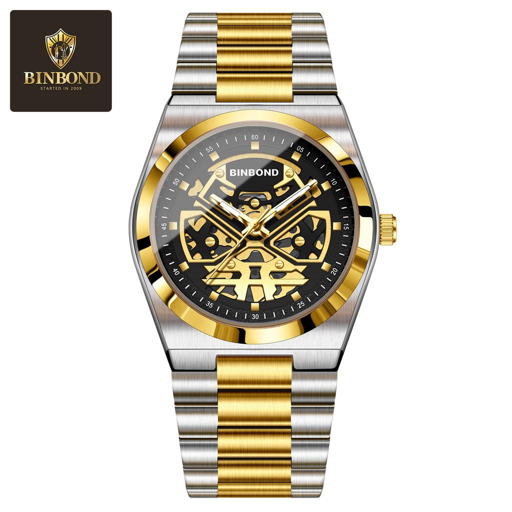 BINBOND Herrenuhren Quarz Businessuhren Herrenuhr Luxus Skelettuhr Herren Wasserdichte Leuchtende Uhr für Herren