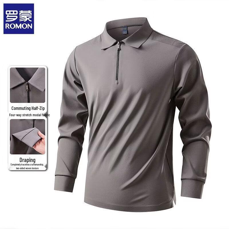Romon Men s Seamless Long Sleeve Business Polo T-Shirt XL