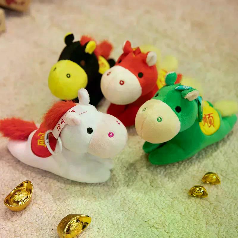 Cute Year Of The Horse Pony Mascot Plush Doll Stuffed Toy Keychain Pendant Bag Hanging Chinese New Year Blessing Souvenir Gifts