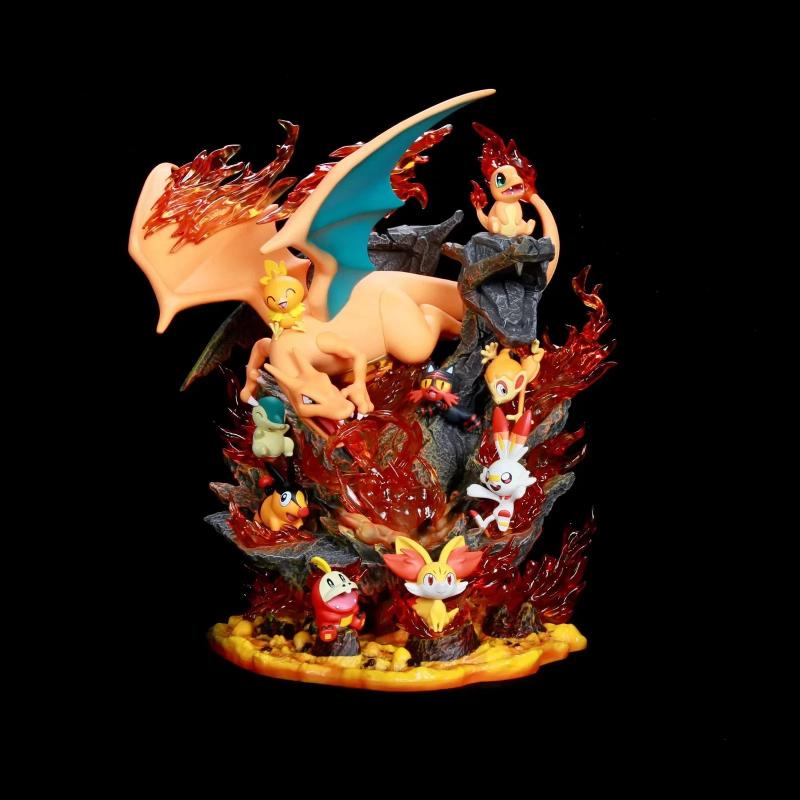 PokMon Gk Figure Family Set Led Light Up Collectible Statue Charizard Blastoise Venusaur Desktop Decoration Gift For Anime Fans