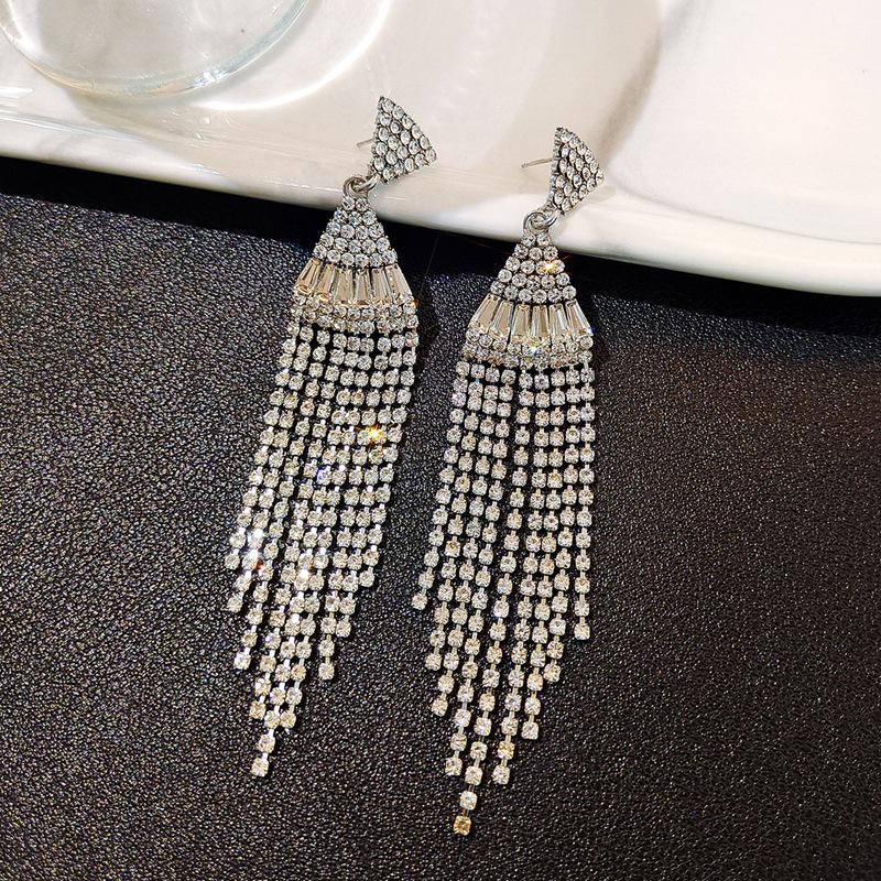 2025 Diamond Geometric Flower Tassel Earrings – Korean Cold Style, Light Luxury for Women