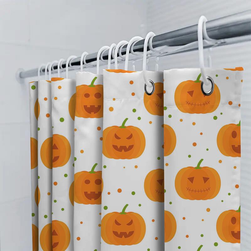 Halloween Pumpkin Print Shower Curtain, Orange Halloween Decorations For Bathroom, Festive Fall Decoration, Waterproof Fabric 72