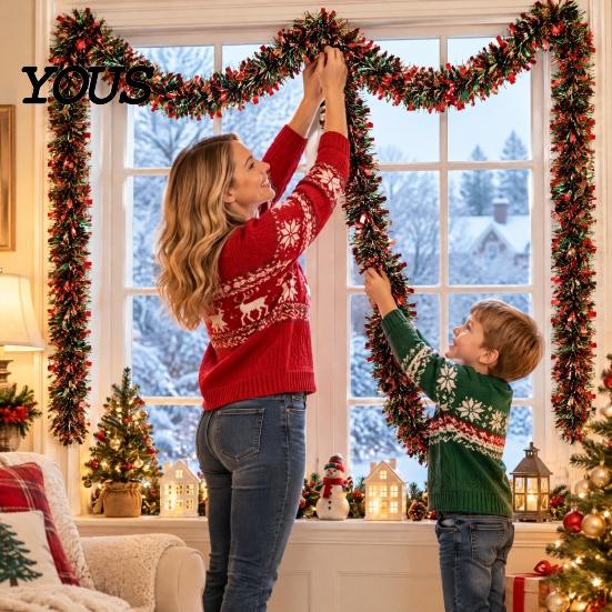 Vibrant Festive Atmosphere Decor 78.7 Inch Christmas Tinsel Garland, Shiny Metallic Twist Hanging Garland Bendable Holiday Party for Xmas Tree,