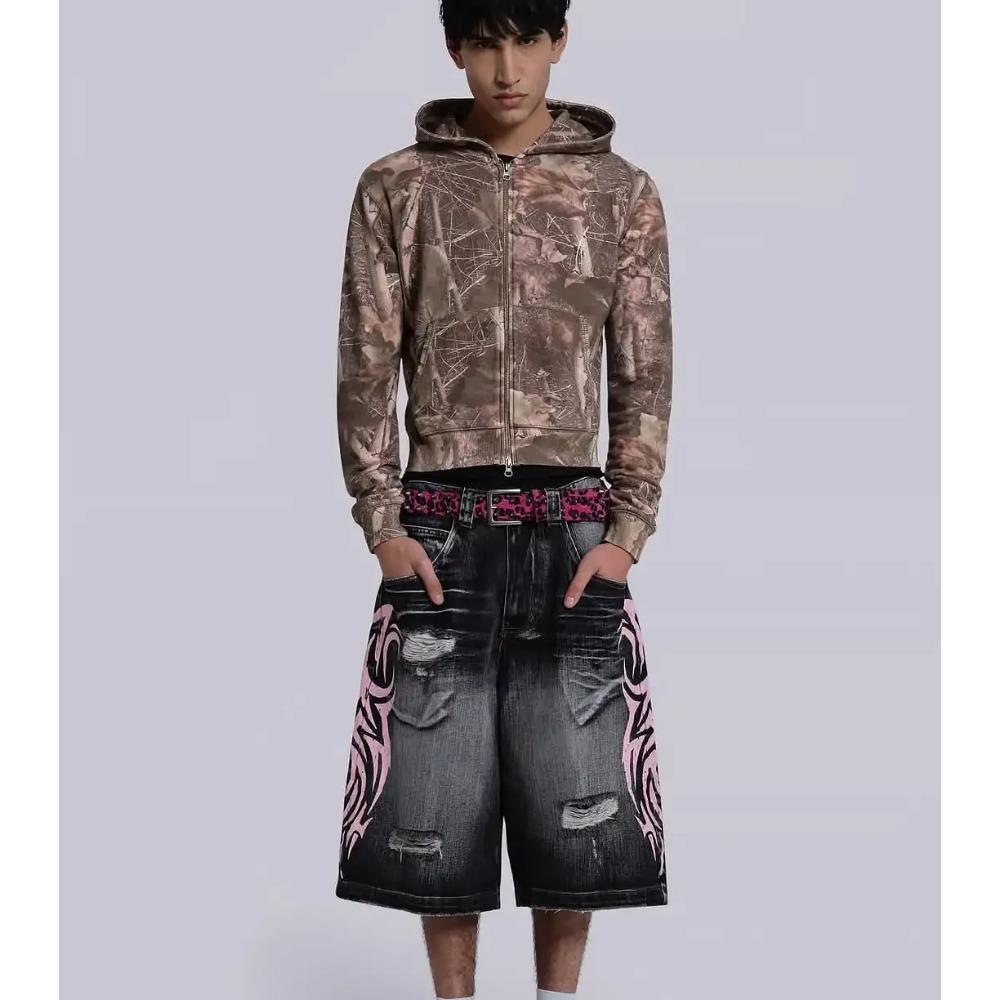 RogueWave Streetwear Y2K Popular Denim Shorts Tassels Design Vintage Shorts Man Hip Hop Fashion Harajuku Punk High Waist Wide Leg Pants
