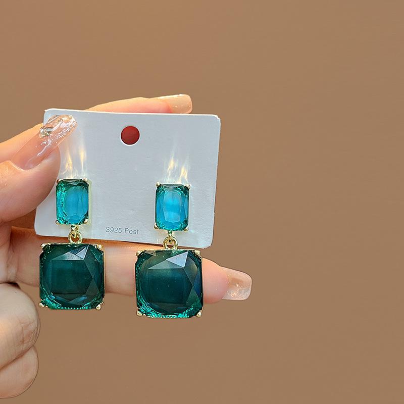 Geometric Square Crystal Earrings, Cold Wind Transparent Gemstone Stud Earrings, High-End Square Earrings For Women