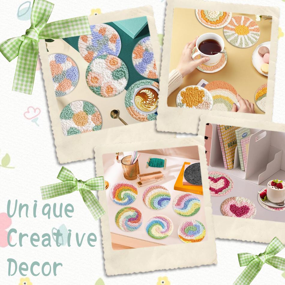 Punch Needle Stickerei Untersetzer Set Heimdeko Magische Nadel Für Stickset Garn Kreuzstich Set Bastel Kunst Set Geschenk