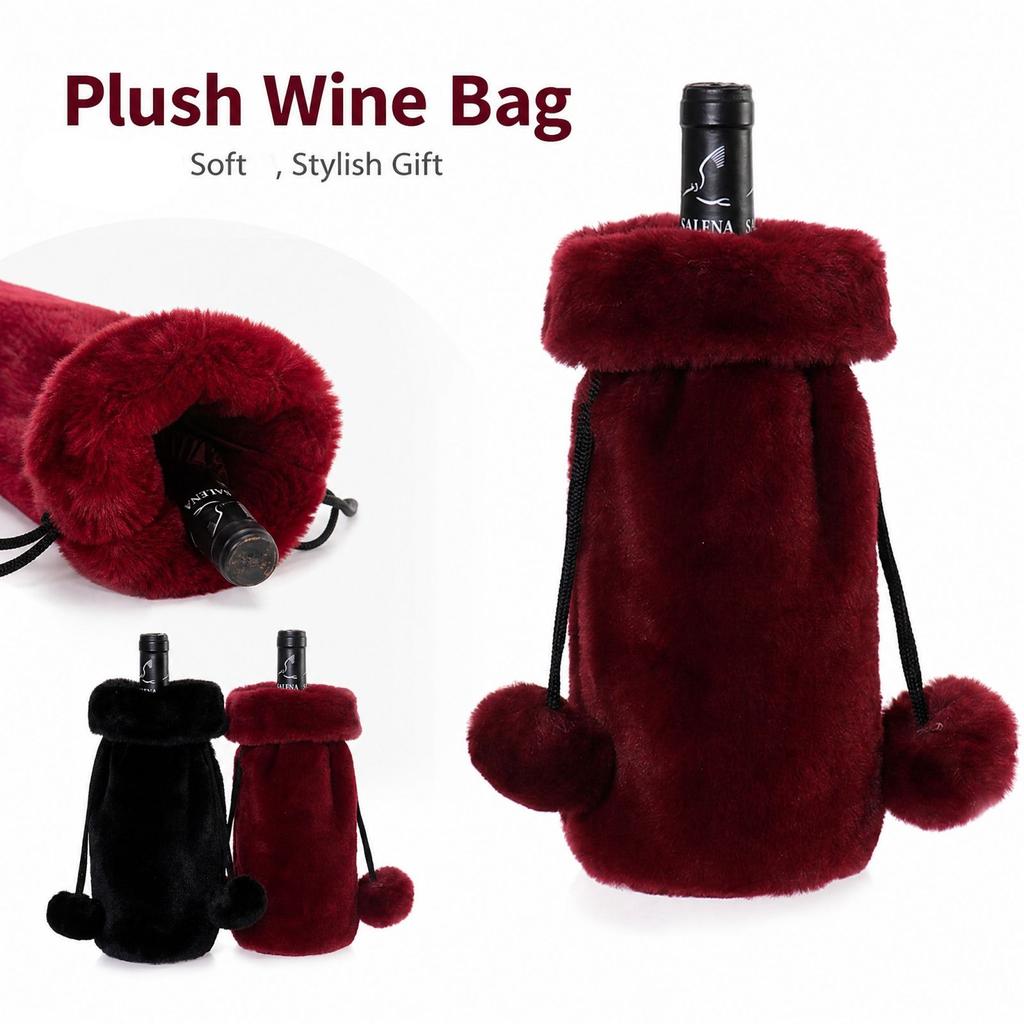 Plush Bunny Wine Bottle Cover, Christmas Wine Bottle Sleeve and Red Wine Bottle Bag for Holiday Decor