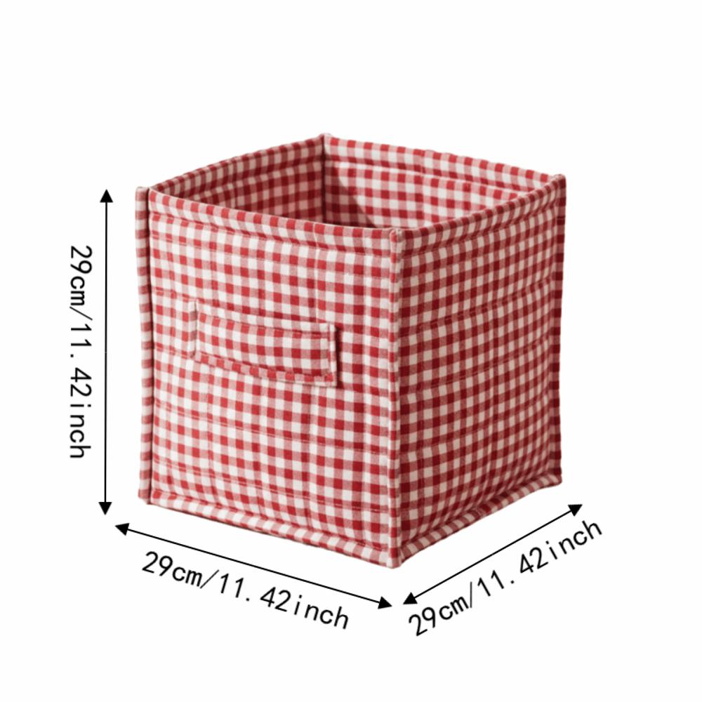 Quilted Fabric Desktop Storage Box Plaid Print Underwear Socks Storage Basket Makeup Organizer