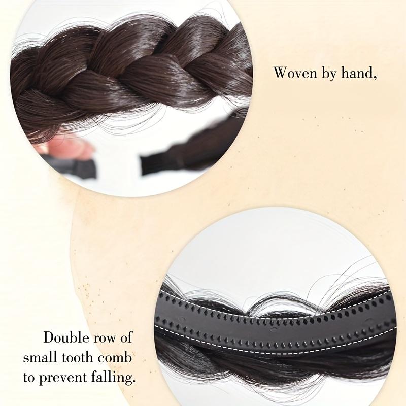 Synthetic Wide Braided Headband For Women Girls 1PC Twist Braid Headband With Two Rows of Grip Teeth Secure Design Black