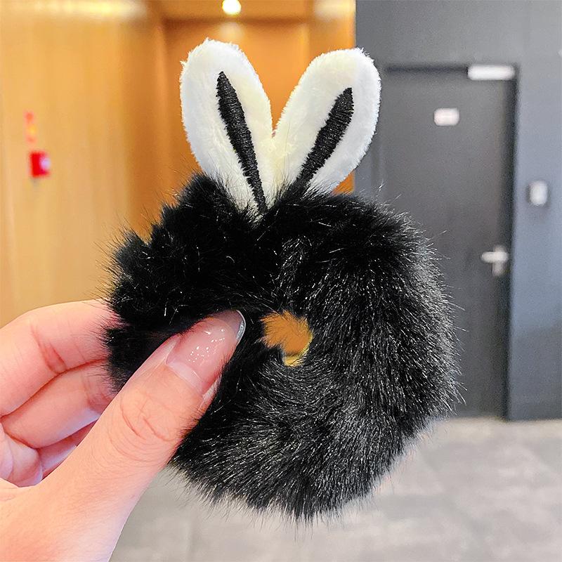 Cheapest Rabbit Ears Elastic Hair Bands Girls Women Fur Fluffy Hair Rings Imitation Rabbit Fur Plush Scrunchies Hair Accessories