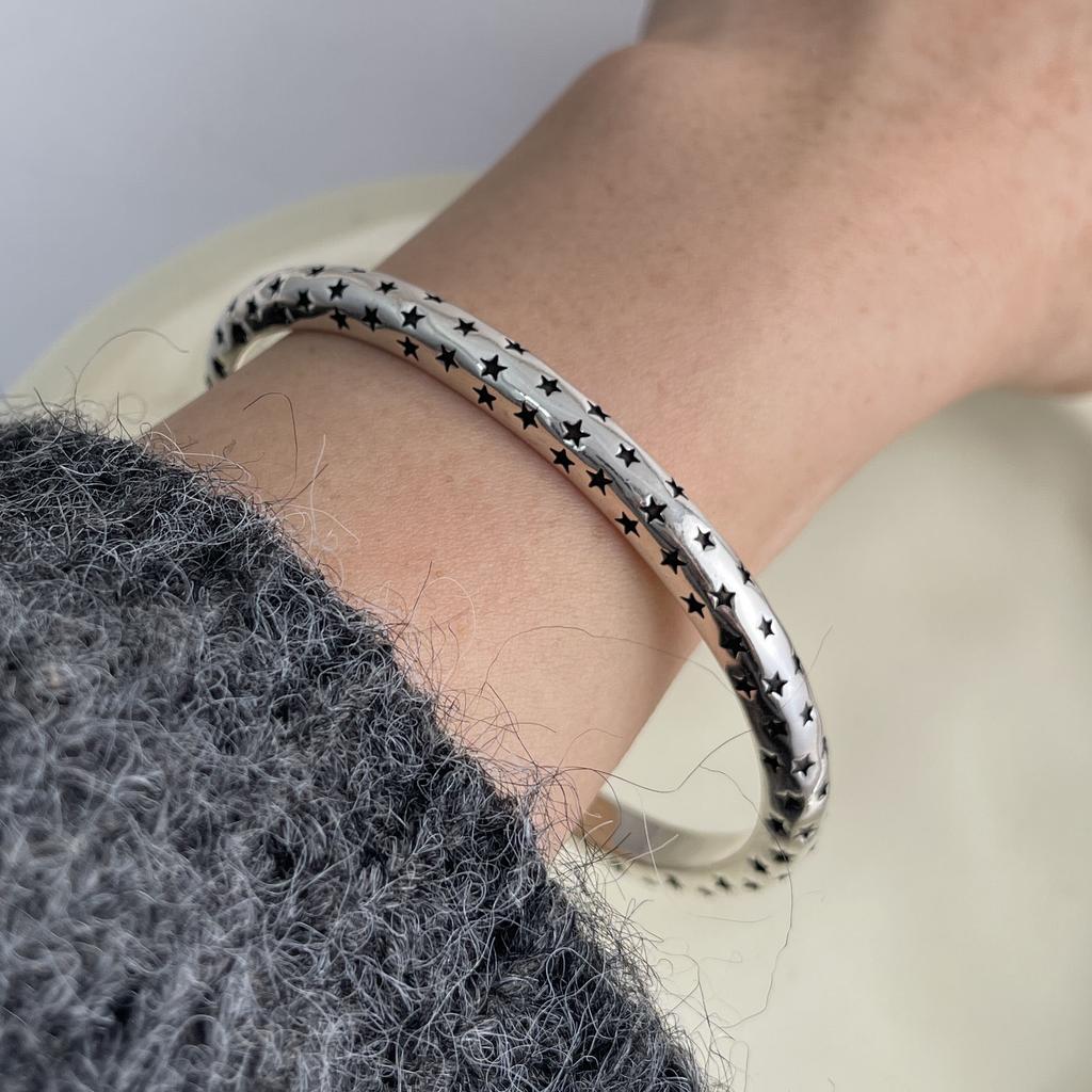 Xiaomi 100% Solid 925 Sterling Silver Retro Bracelet for Women Men Vintage Handmade Vintage Star Smooth Bracelet Birthday Gift