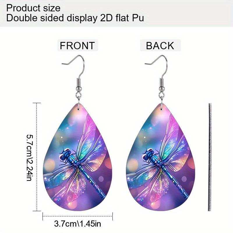 Fantastic Blue Purple Dragonfly Theme PU Earrings for Women, Tropical Style Insect Print Drop Earrings, Women's Fashion Drape Earrings