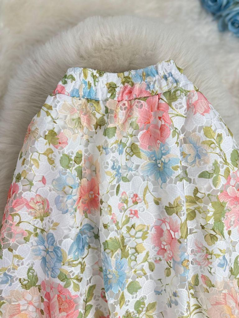 European Resort Style 3D Embroidered A-Line Midi Skirt - Versatile & Chic