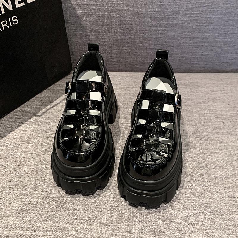 Fashion 8cm Roman Chunky Sneakers Synthetic Sandals Platform Wedge Flats Women Leather Shoes Hollow Mules Shoes Summer Slides