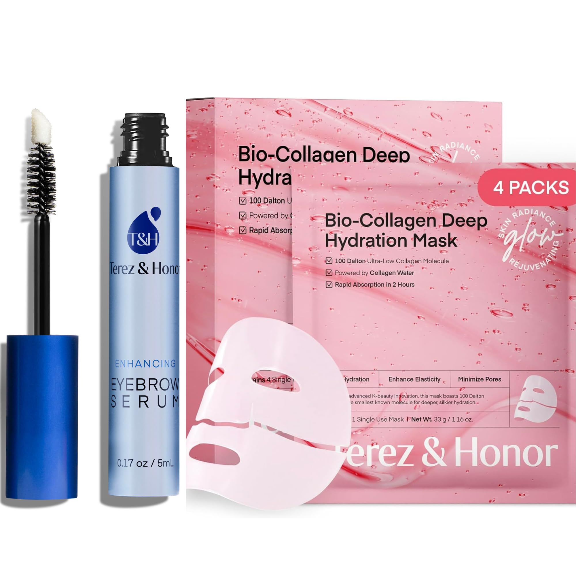 

Terez Honor Eyebrow Serum 5ml and Collagen Face Mask Korean Cosmetics Eyebrow Serum and Luster Serum & (4 sheets) Moisturizing, Firming, (Eyebrow Set) розовый