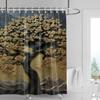 Multicolor Mountain Shower Curtain-Blue Beige Peak, Cloudy Gray Sky, Pine Silhouette, Waterproof Natural Bathroom Decoration