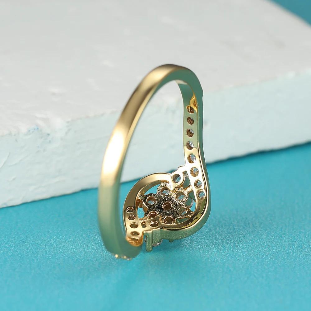 Inele de flori de culoare aurie pentru femei, inel de logodnă cu fulgi de nea, zircon alb, bijuterii de petrecere