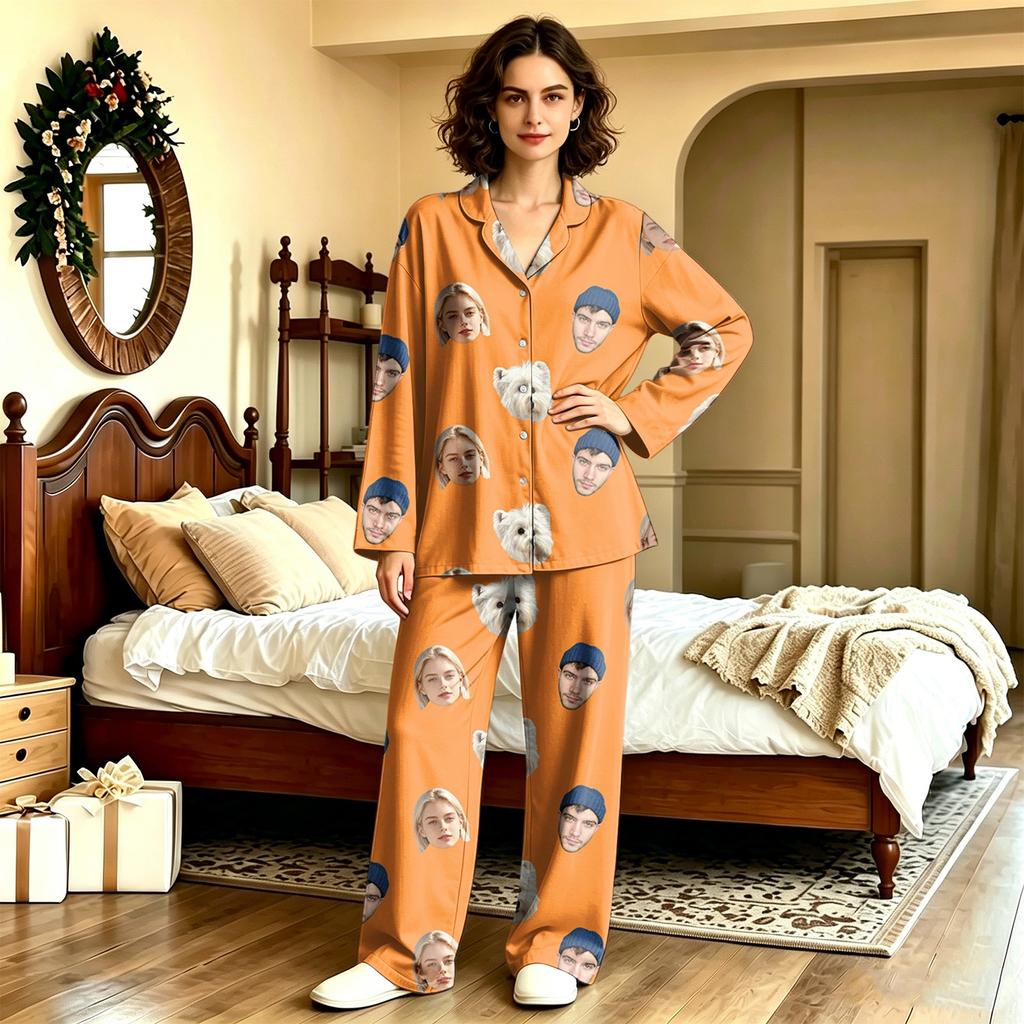 Unisex Casual Long Sleeve Long Pants Pajama Set for Home Lounging
