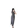 2025 Spring/Autumn Women's Sleeveless Round Neck Midi Dress with Waist Pleats