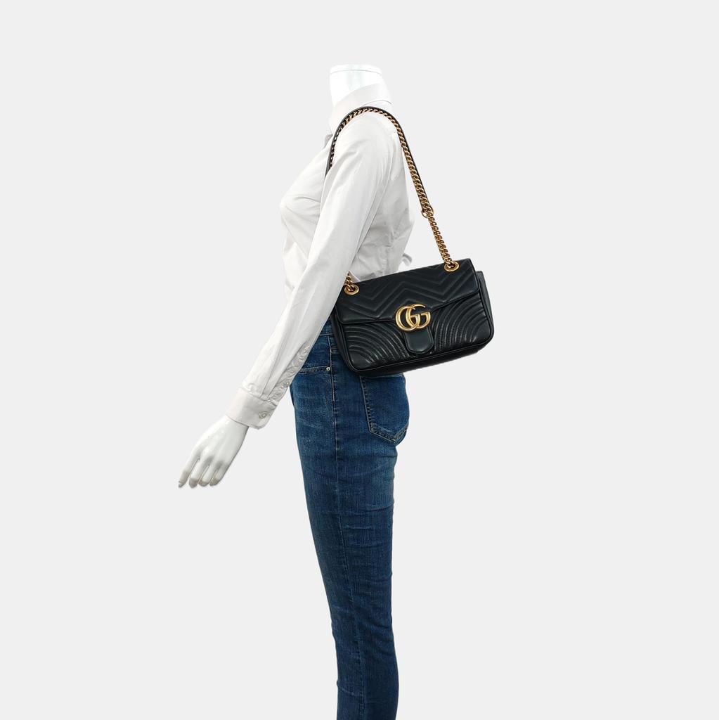 [Pre-Owned] Gucci GG Marmont Small Matelassé Shoulder Bag 'Black' - Good #YYN34G