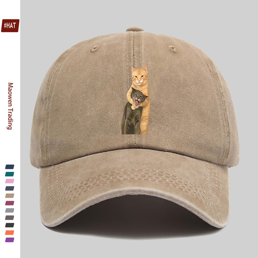 Pc MenS and WomenS Cat Lover Baseball Cap with Cat Hugging Design Easy Sun Hat Truck Driver Decorative Cap with Adjustabl