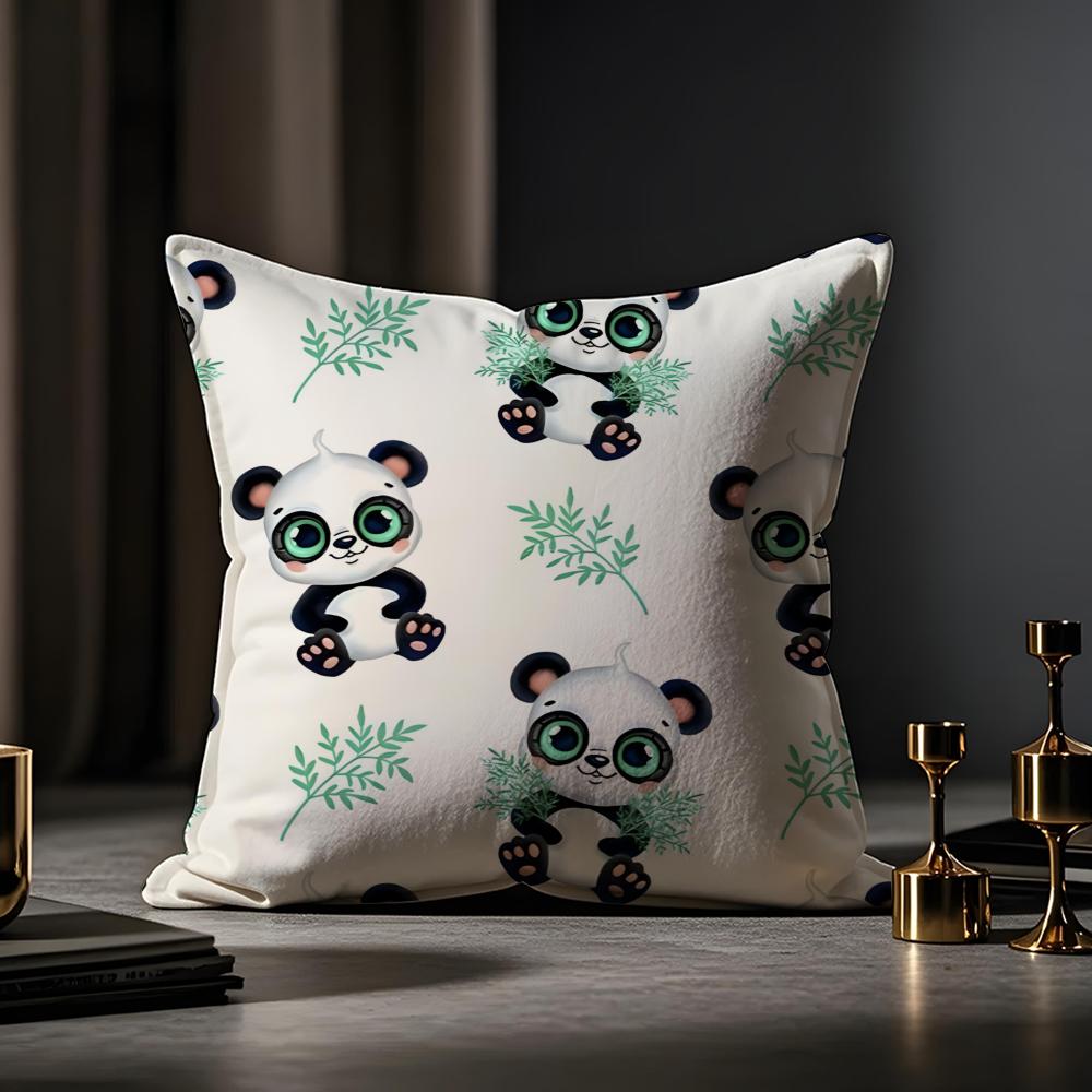 Lovely Panda Cushion Cover Anti-dustmite Pillowcase Invisible Zipper Silky Short Plush Sofa Cushion Cover