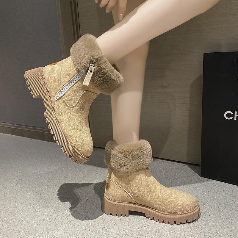 

Зимние ботинки женские, тренд 2025 года, новинка зимы, средняя трубка, ворс, утолщенные теплые хлопковые ботинки, застежка-молния, шерстяной рот, зимняя женская обувь 42 абрикосовый