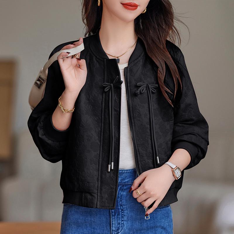 2024 Spring/Autumn Women's National Style Round Neck Frog Button Baseball Jacket