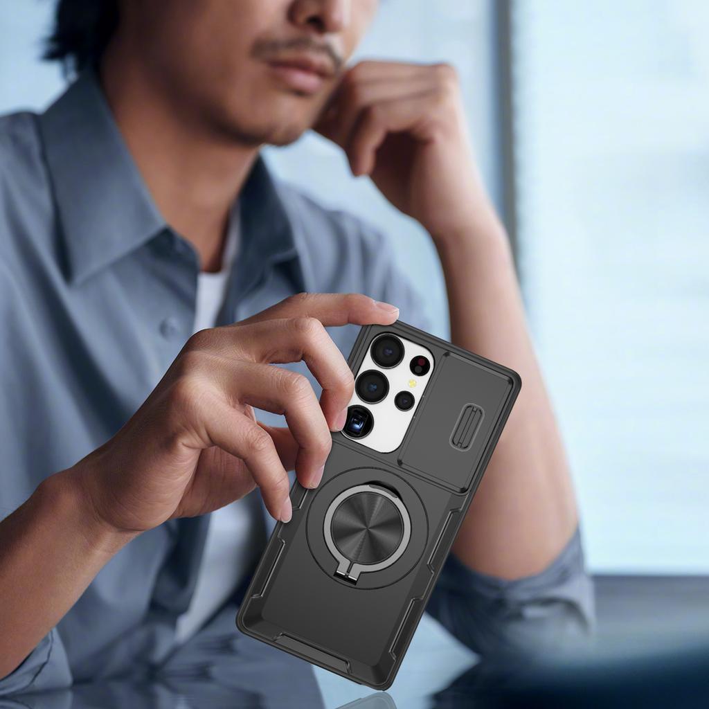 Shock Proof Slide Lens Magnetic Case for Samsung Galaxy S25 Ultra S26 Plus S24 A17 5G A56 A36 A16 A26 Kickstand Ring Cover