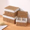 Hand-woven Storage Baskets with Lid/Liner Desktop Sundries Organizer  for Closet Shelf