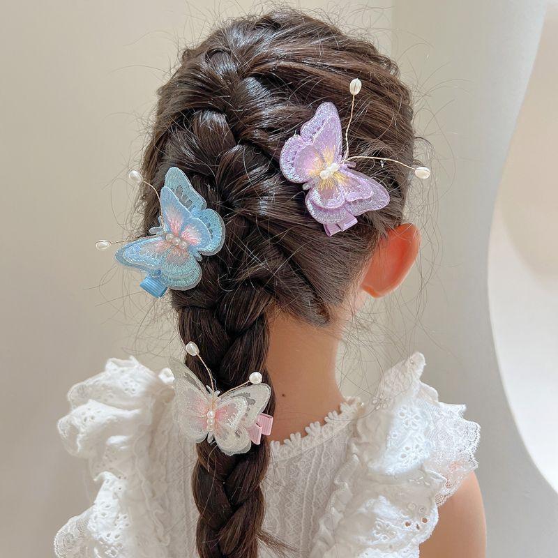 2pcs/set Three-dimensional Butterfly Hair Clip Children's Small Fresh Side Hairpin Cute Girl Hairpin Hair Accessories