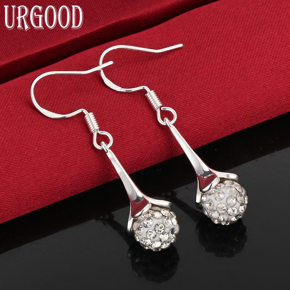 Argint Sterling 925 Modă Cercei Pandantiv Zircon AAA 8mm Bijuterii Nuntă