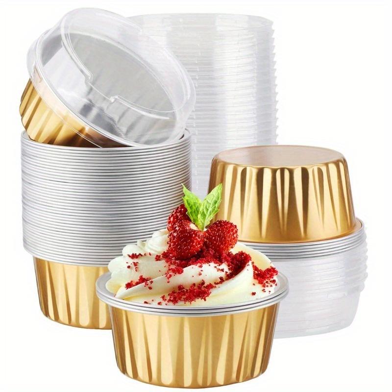 50pcs Set Disposable Dessert Cups with Lids - Pudding Cup Cake Shrimp Pulling Egg Mold Air Frying Pot Special Bowl Oven Tin Foil