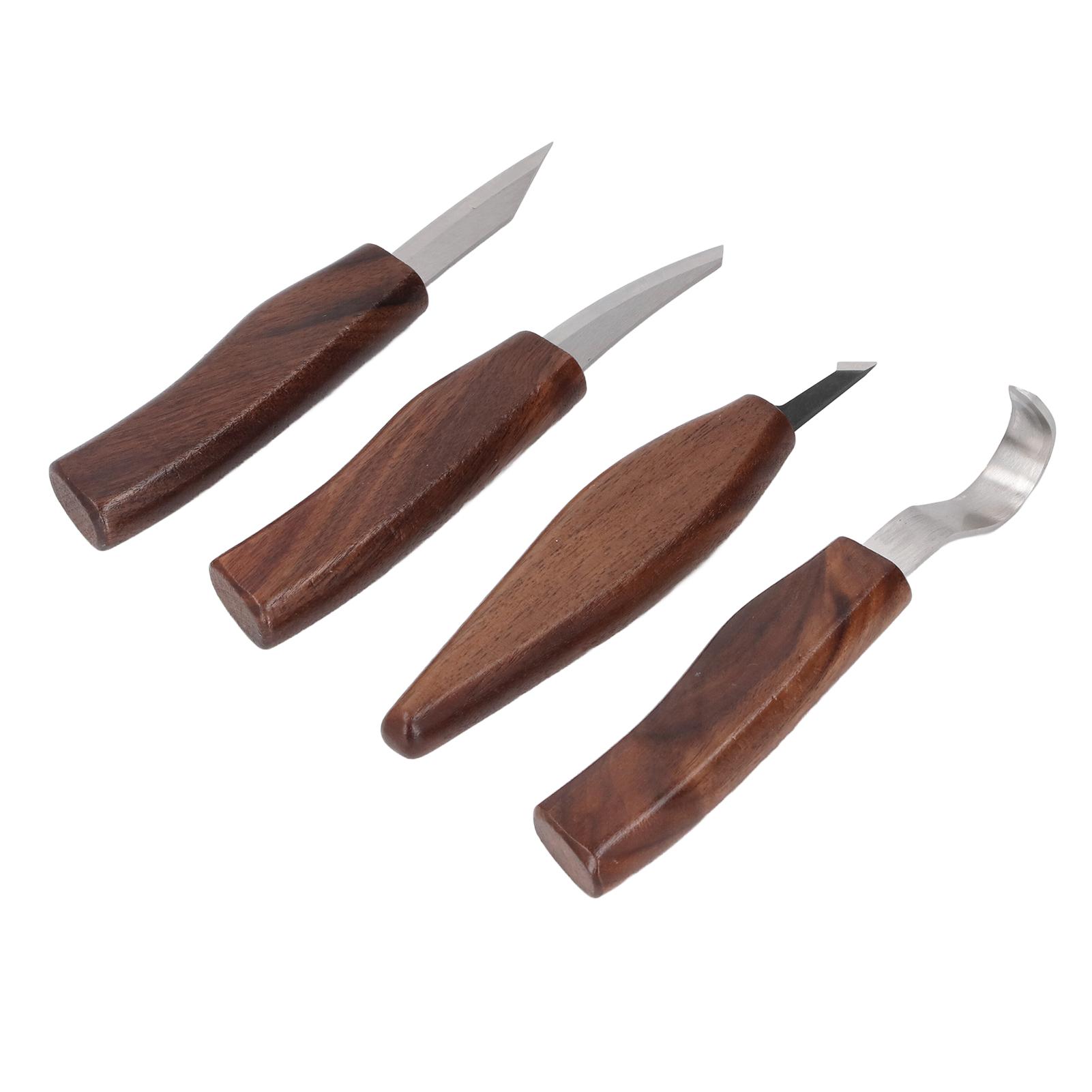 

4 шт. Инструменты для резьбы по дереву с точильным камнем, кожаным ремнем для правки, рукояткой из грецкого ореха, набор для копания и скульптуры для