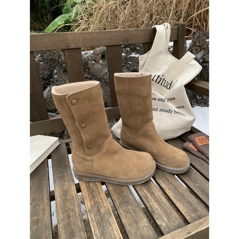 Retro Fur Integrated Short Snow Boots Women's Autumn and Winter New Round Head Velvet Thick-soled Short Boots Tide