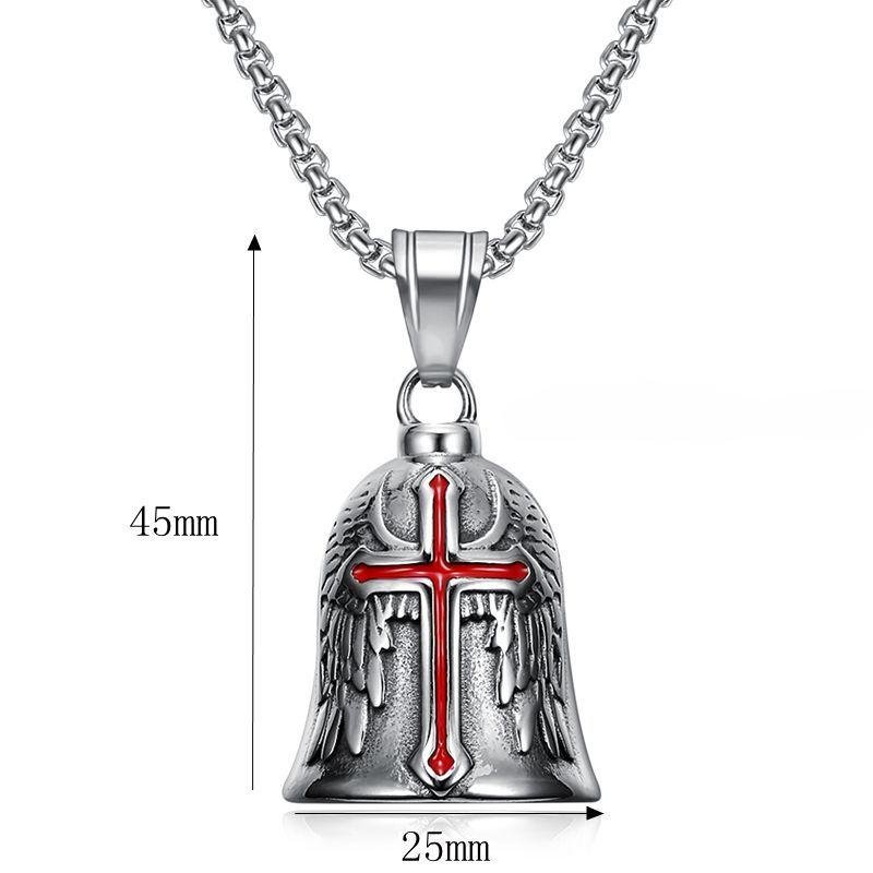 Stainless Steel Pendant Neckalce Small Bell Pendant Titanium Steel Cross Angel Wings Lucky Bell High Quality Hiphop