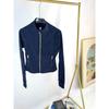 Womens Slim Fit Short Jacket Gold Zipper Yoga Fitness Activewear