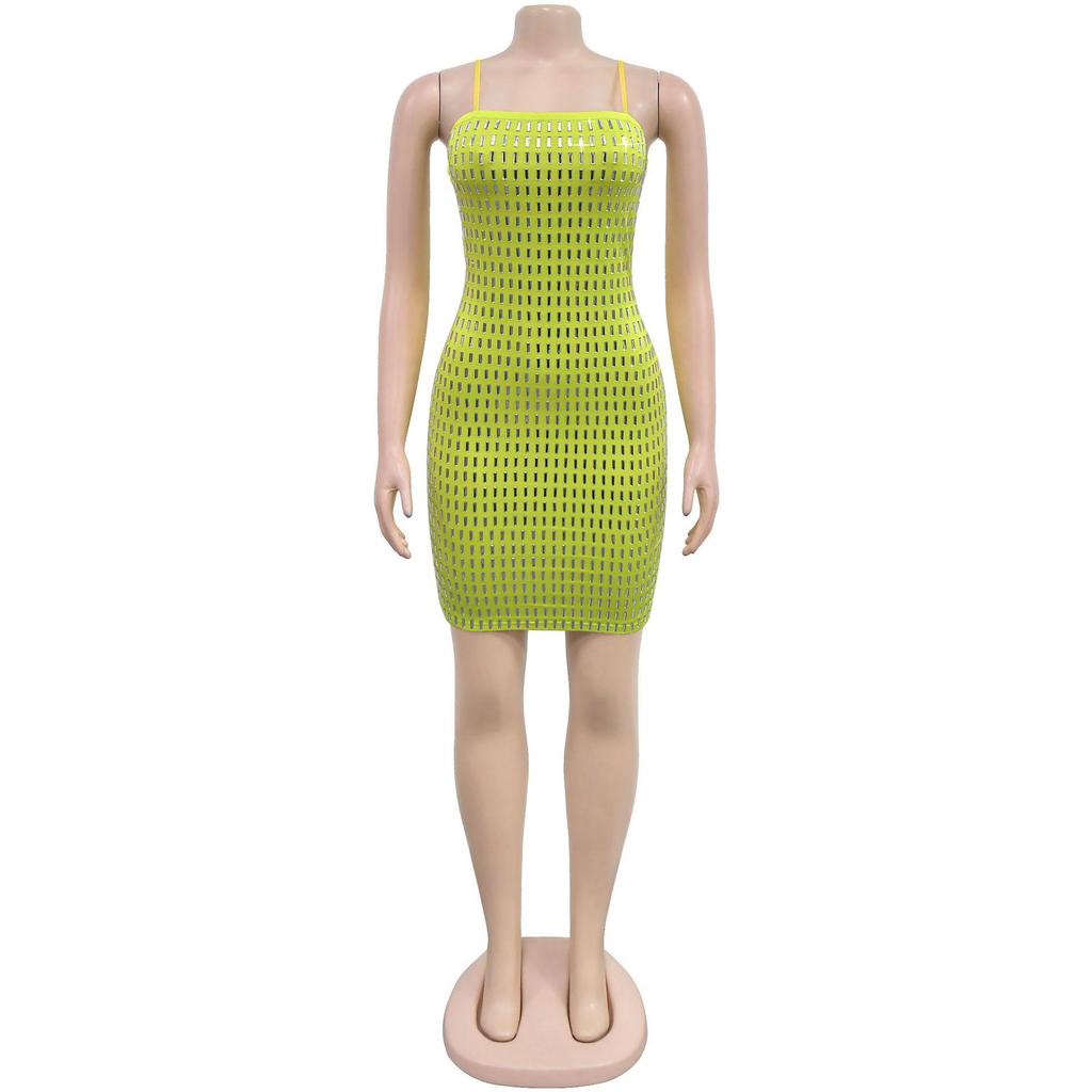 Elegant Rhinestone Backless Spaghetti Strap Dress - New Women's Fashion Style