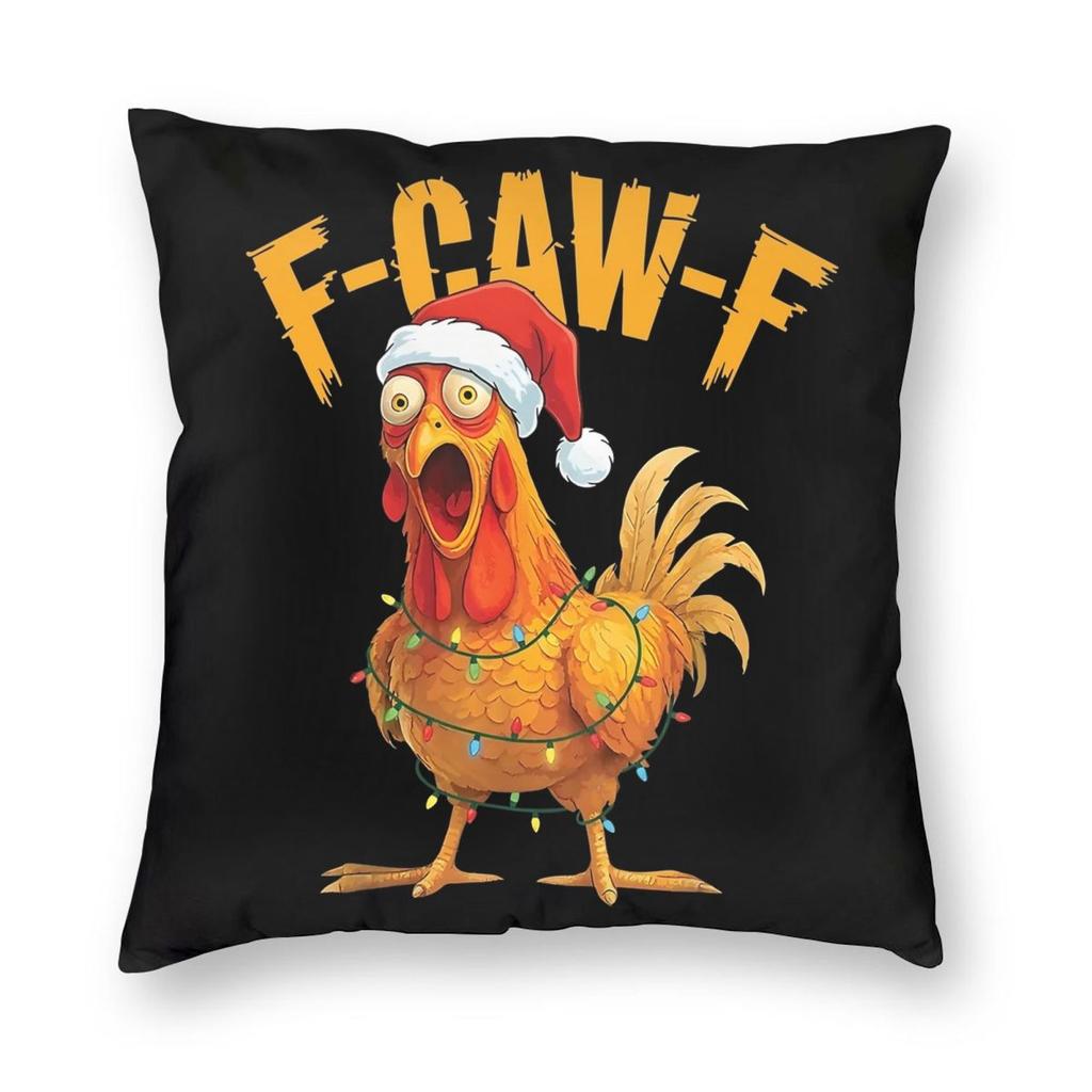 Christmas F-Caw-F Chicken Pillowcase Printed Polyester Cushion Cover Decorations Throw Pillow Case Cover Home Square 18''